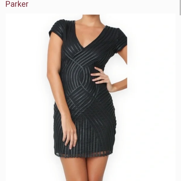Parker Black w/ Leather details mini dress - Picture 1 of 8